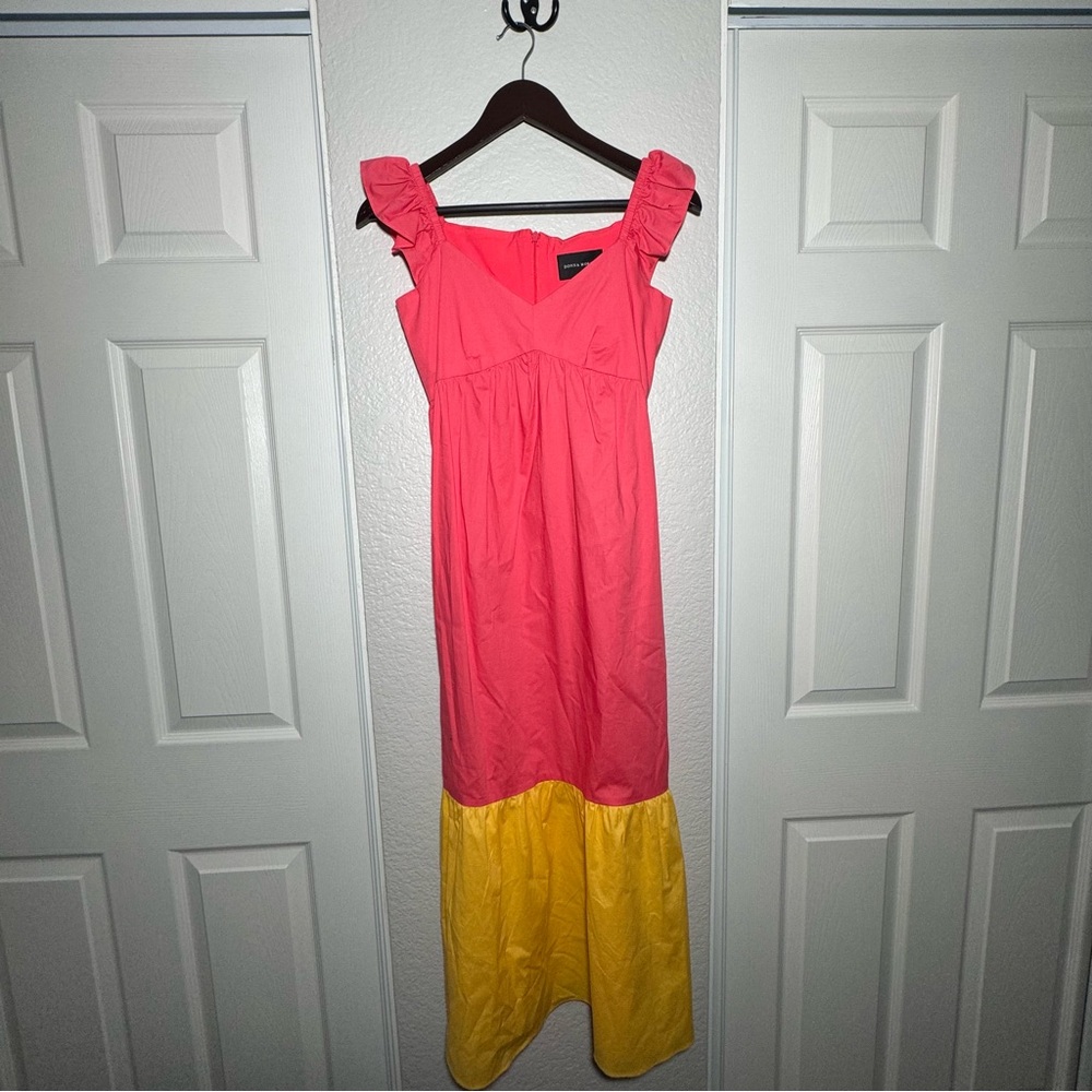Donna Morgan • Colorblock Dress • Pockets • Midi • Size 0 • Pink & Yellow